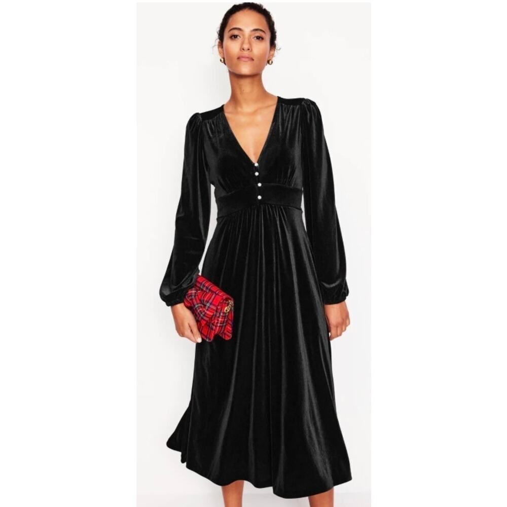 Boden Jocelyn Black Velvet Tea Dress Sz. 6L